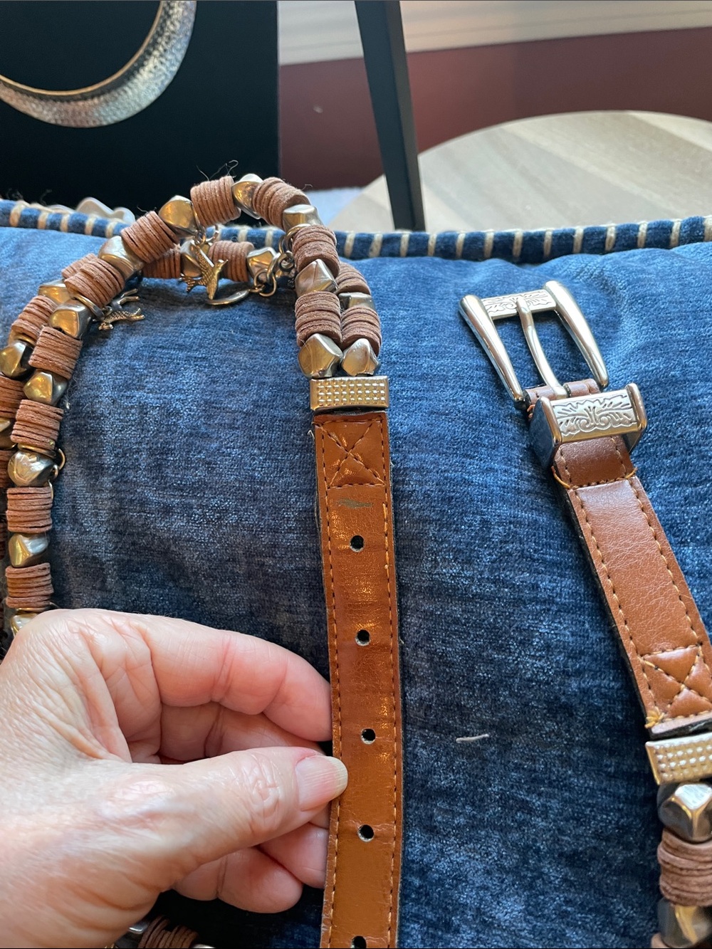 Boho Brown Leather Bead Layered Belt Express - Picture 6 of 8